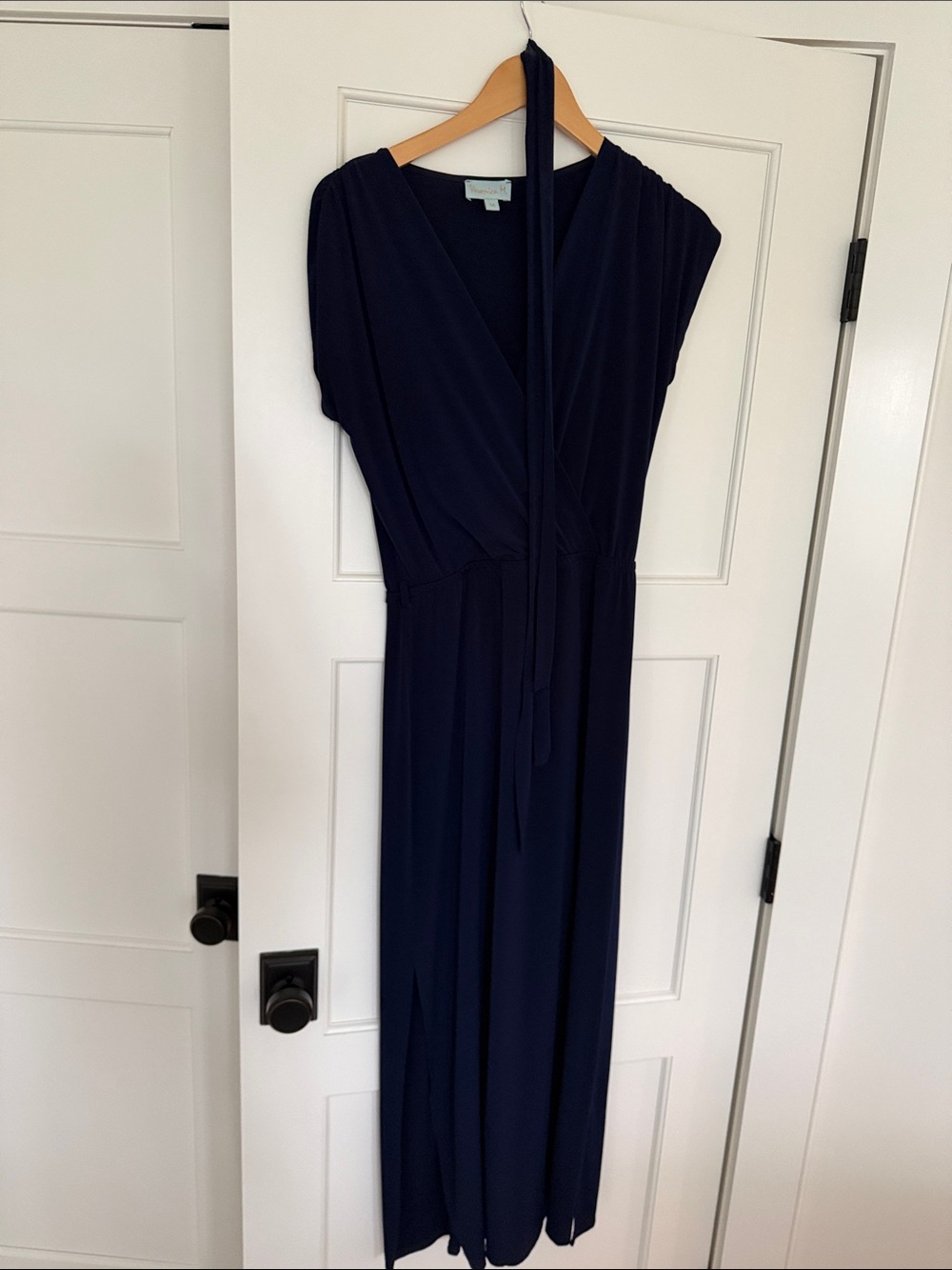 Veronica M Navy Wrap Maxi Dress with Tie